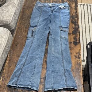 No Boundaries Light Blue Flare Cargo Jeans